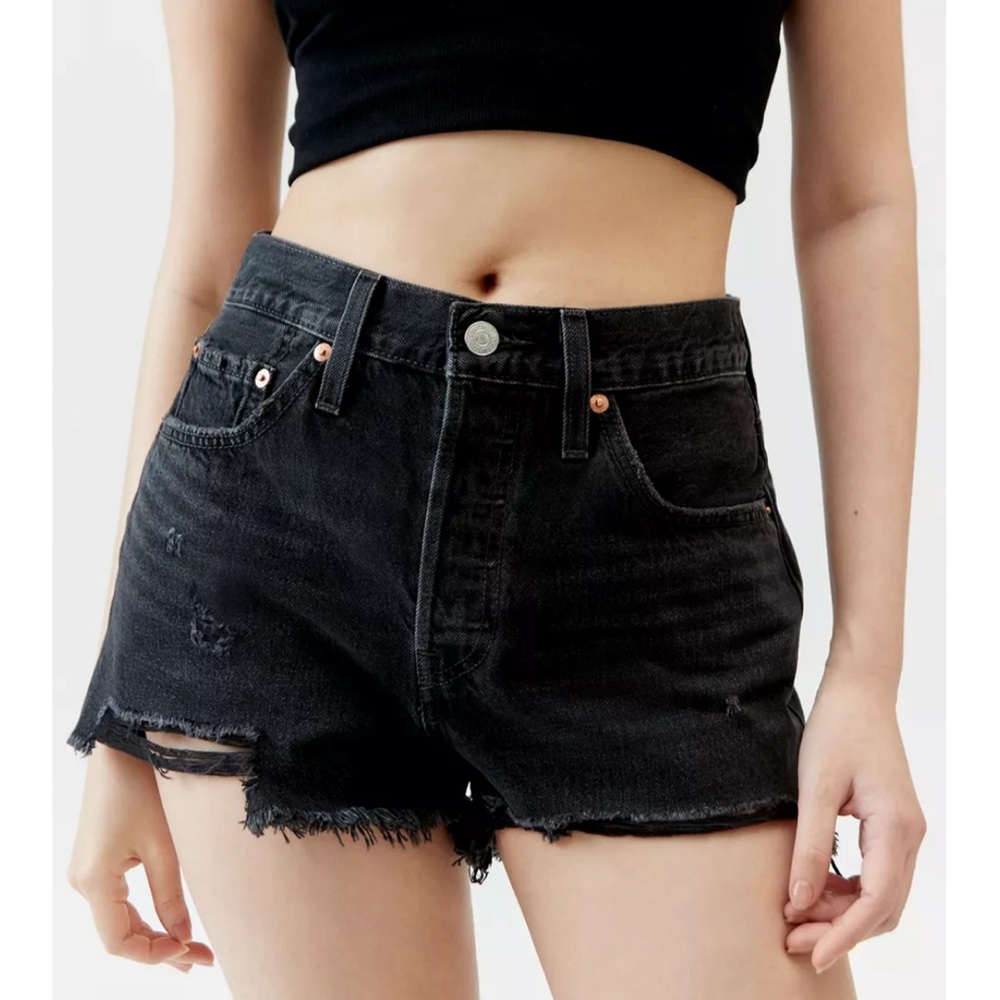 High Waisted Black Denim Shorts Levis 501 Black Denim High Rise 2.5” Shorts